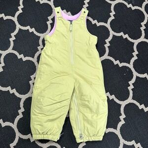 Lands End Kids Snow Bib Overalls Ski Pants Snowsuit Light Yellow 2T Fleece Lined